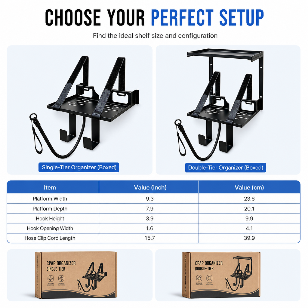 🏠 CPAP Bedside Organizer & Wall Mount Shelf | Secure, Space-Saving Storage