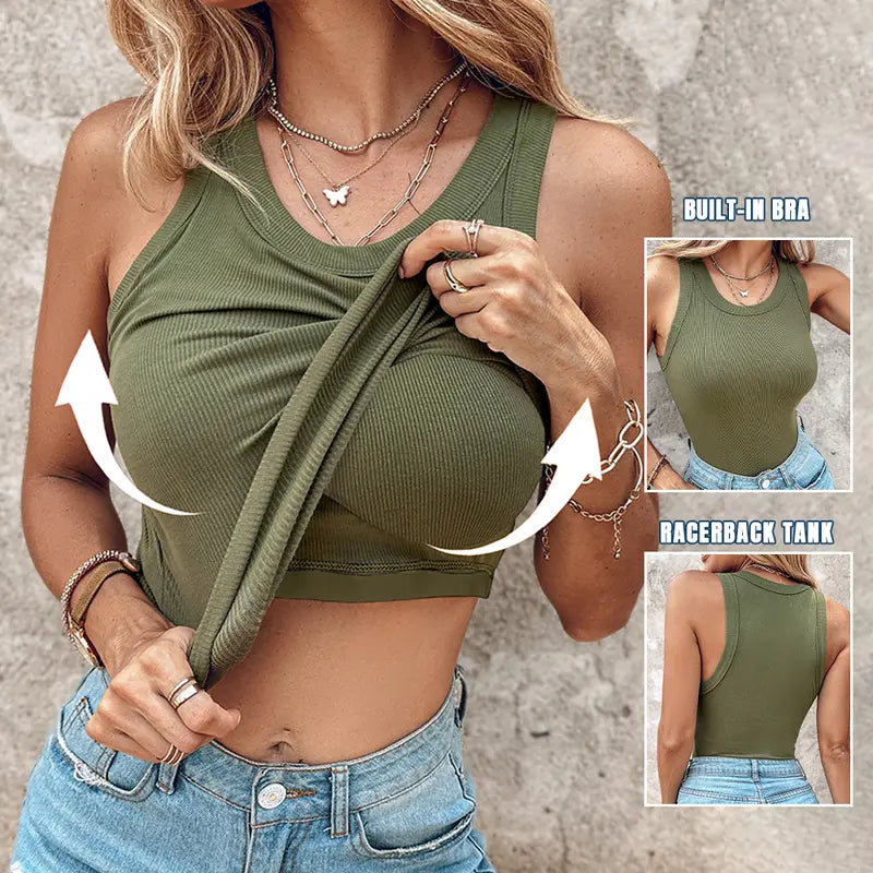 🔥 Promotion - 50% off✨ Women's ribbed knit tank top with shelf bra